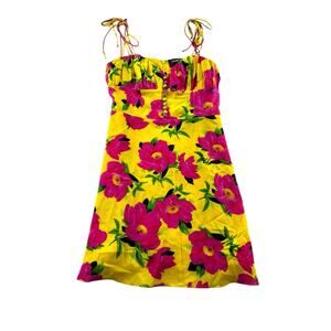 The Kooples Paris Floral Silk Mini Dress Womens Size Small (1) Yellow Tie Straps